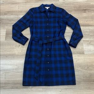 Brooks Brothers Navy Plaid Long Sleeve Shirt Dress